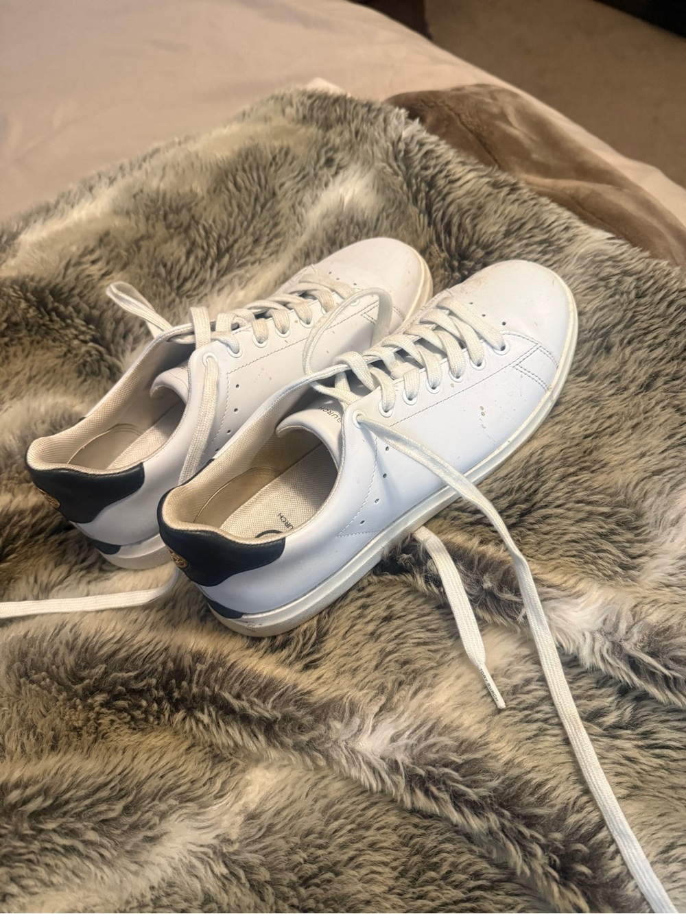 Tory Burch White Leather Sneakers with Navy Heel